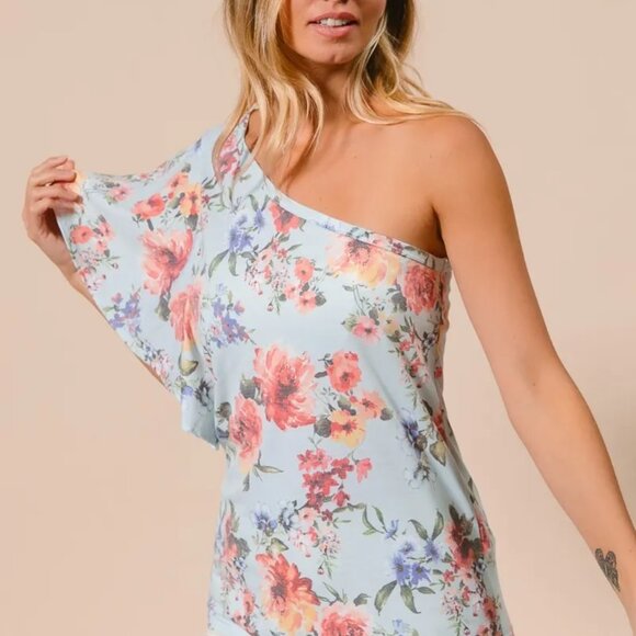 ✨NWT BiBi Floral Printed Jersey Knit Ruffle Sleeve Top - Picture 8 of 10